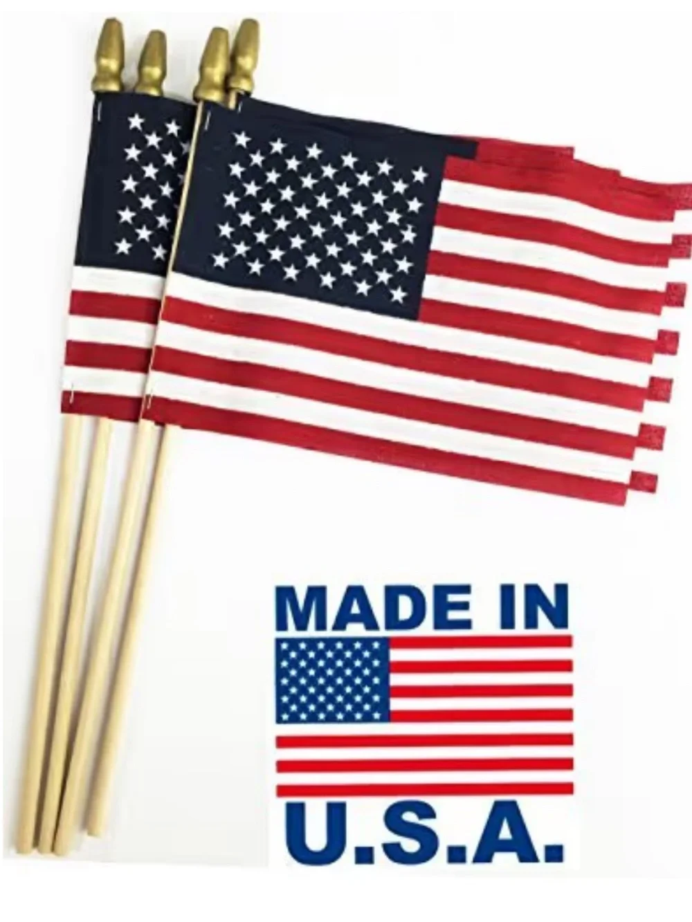 Set of 20 Patriotic Small American Hand  Stick Flag With Pointed Gold Tip 4x6”